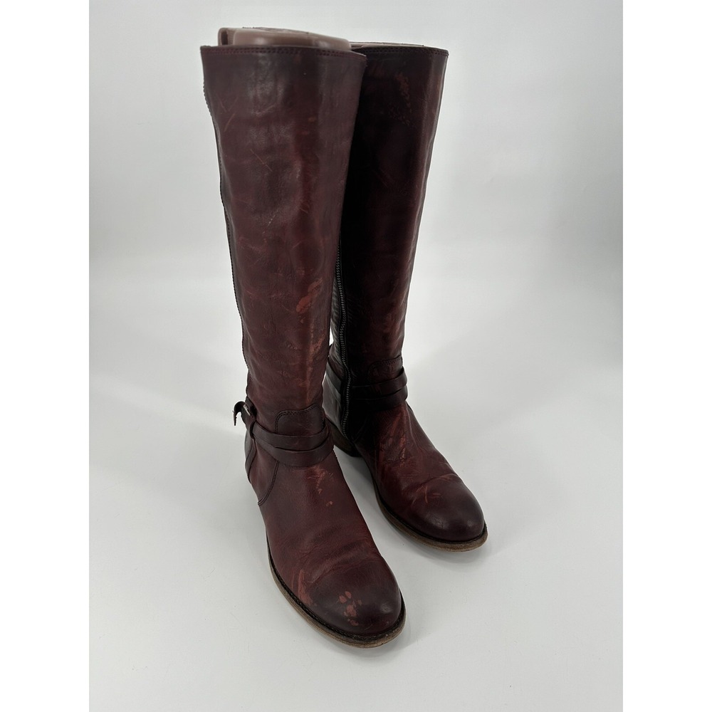 Frye Melissa Belted Tall Boots Ladies Size 7B - Redwood All Leather,‎ Soles
